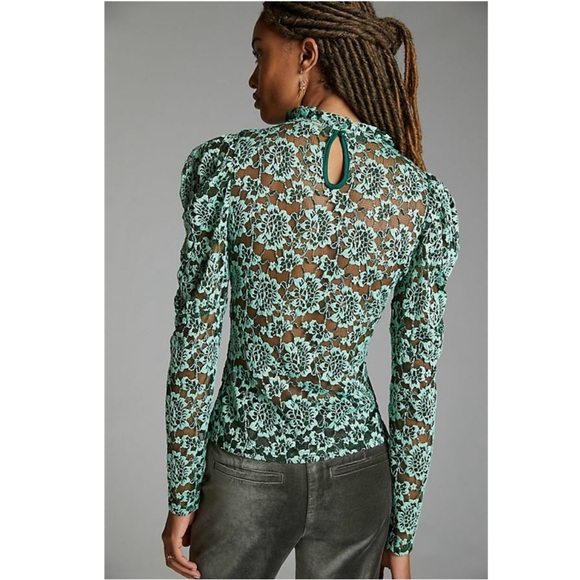 Anthropologie Dolan Left Coast Sheer Lace Mock Neck Long Sleeve Top Green XS - Picture 4 of 13